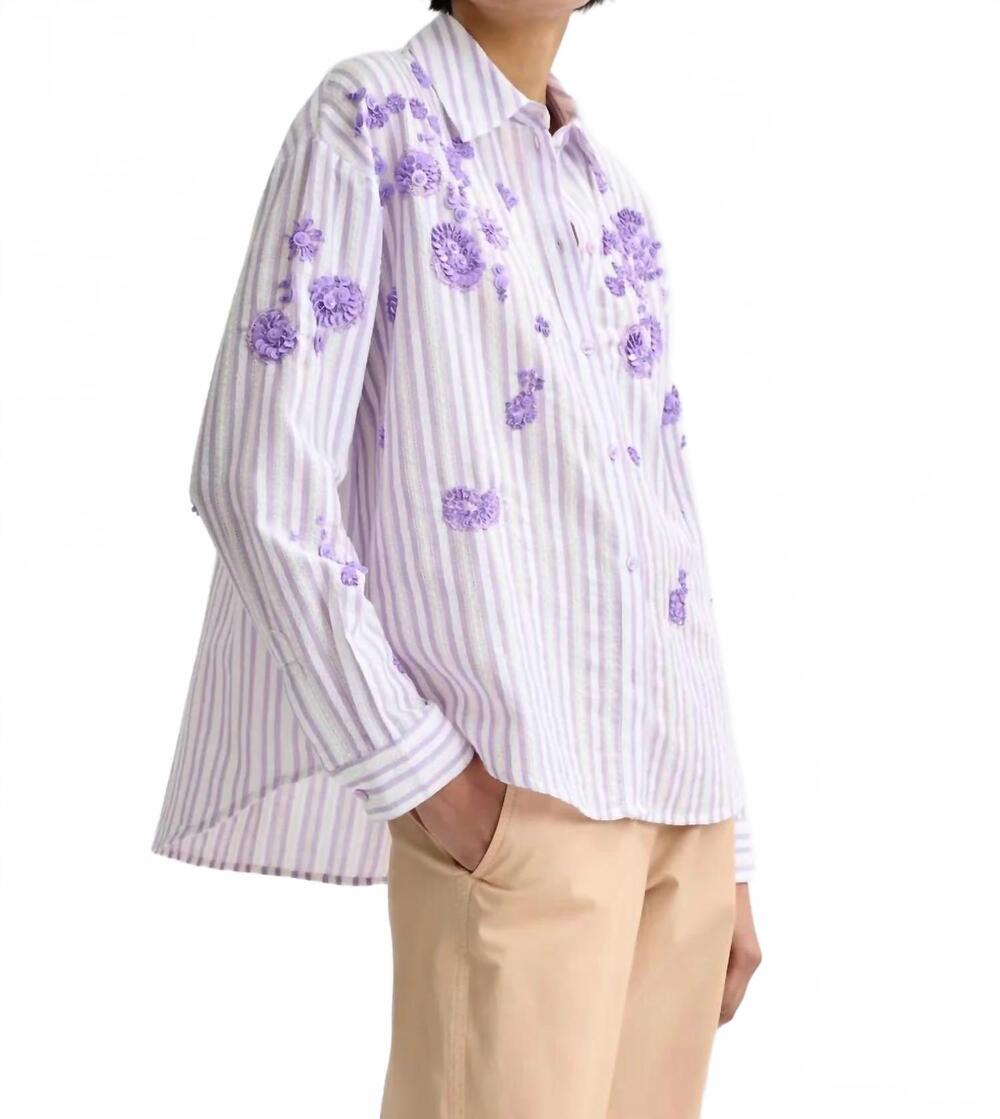 NEW ESSENTIEL ANTWERP julieta embellished shirt in off-white/purple